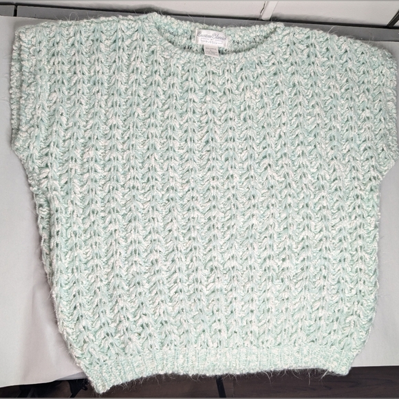 Vintage Custom Classics by MS Open Knit Sweater Women's Sz L Short sleeve Green - Picture 8 of 11
